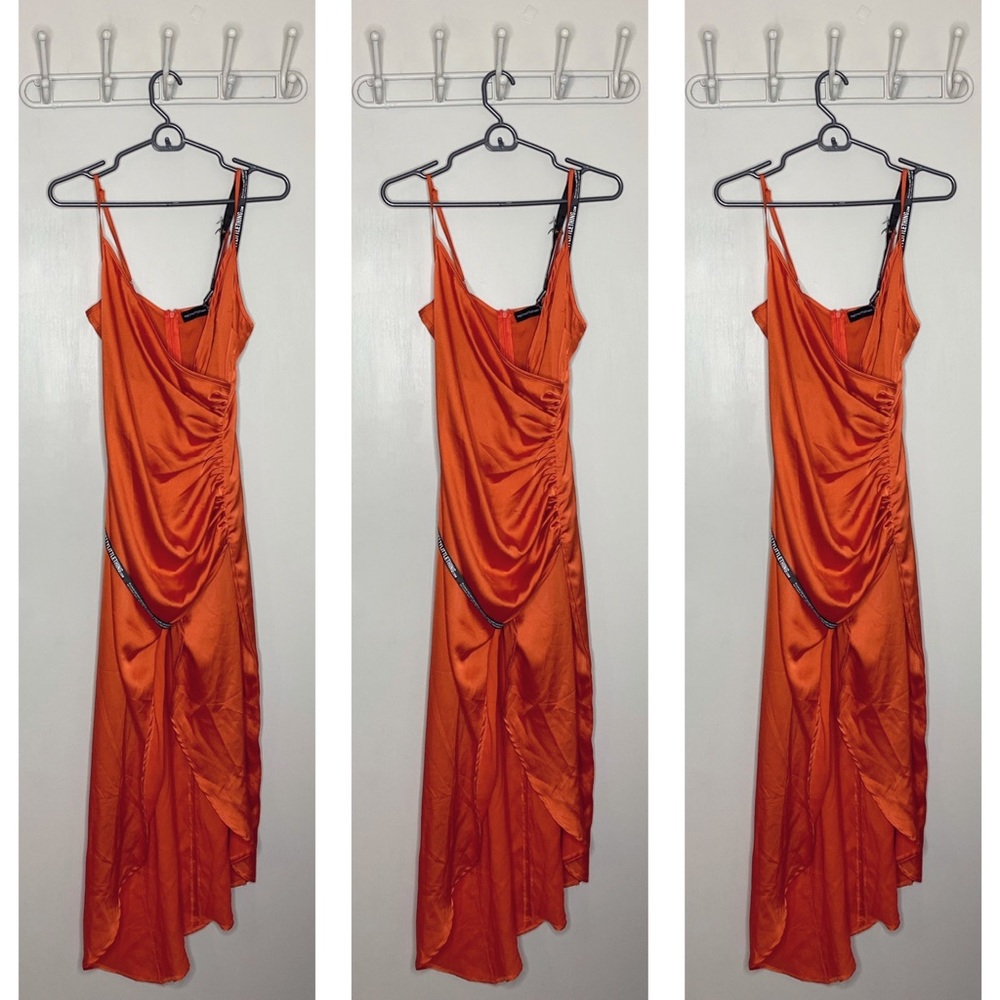 Satin Long HiLow Orange Dress Pretty Little Thing